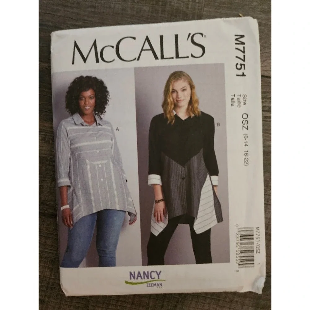 McCalls M7751 Misses Shirt Sewing Pattern Uncut Sizes 6-22 Button Front Tunic